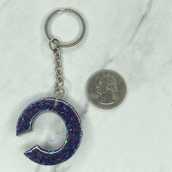 Silver Tone Glitter C Monogram Initial Letter Keyring Keychain - Picture 5 of 7